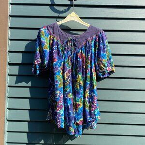 Vintage Butterfly Print Peasant Blouse Size Small